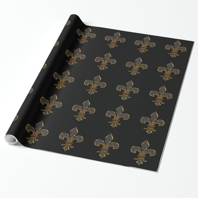 Papier Cadeau Noir et or Fleur-De-lis (Déroulé)