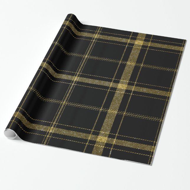 Papier Cadeau Noir et or Plaid-03 (Déroulé)