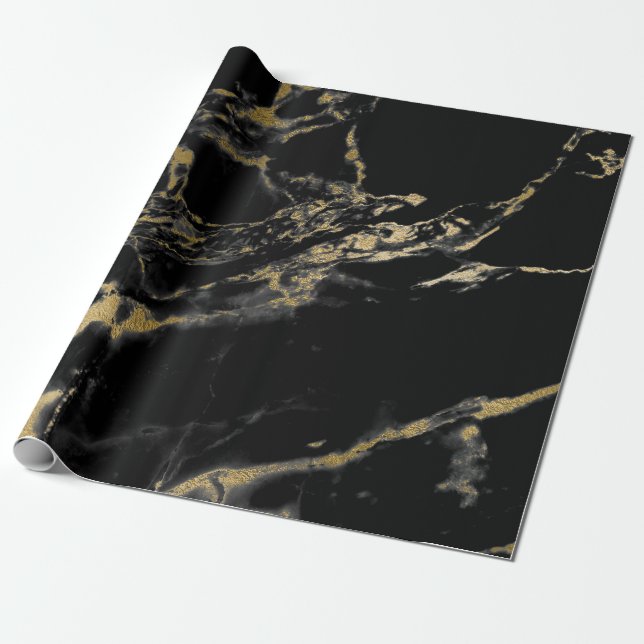 Papier Cadeau Noir et papier de marbre d'emballage cadeau d'or (Déroulé)