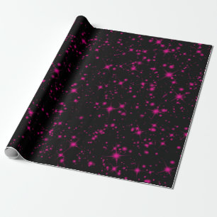 Papier Cadeau Noir et rose chaud paillettes scintillantes étoile