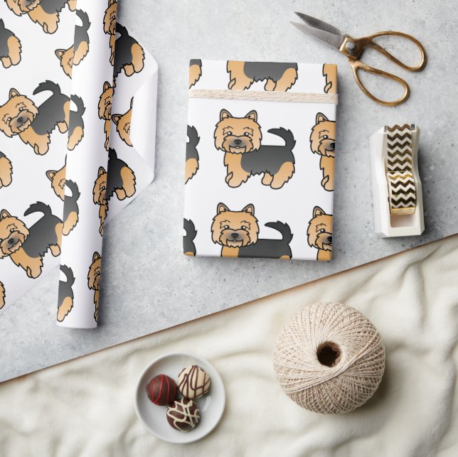 Papier Cadeau Noir Et Tan Norwich Terrier Motif De Cartographie  (Artisanat)