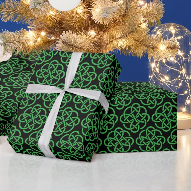 Papier Cadeau Noir et vert du bouclier celtique (Vacances)