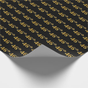Papier Cadeau Noir, Événement 46ème (Quarante-Sixième) en Or Fau