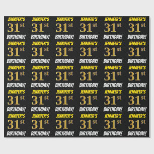 Papier Cadeau Noir, Faux/Imitation Or, "31e ANNIVERSAIRE"