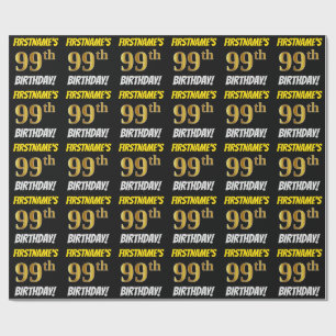 Papier Cadeau Noir, Faux/Imitation Or, "99e ANNIVERSAIRE"