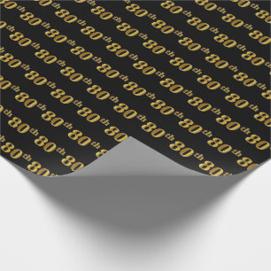 Papier Cadeau Noir, Faux Or 80e (Quatre-Vingtième) Événement