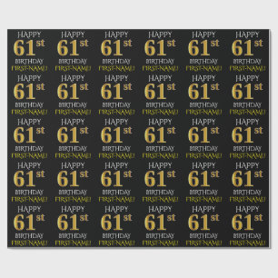 Papier Cadeau Noir, Faux Or "Joyeux 61e ANNIVERSAIRE"