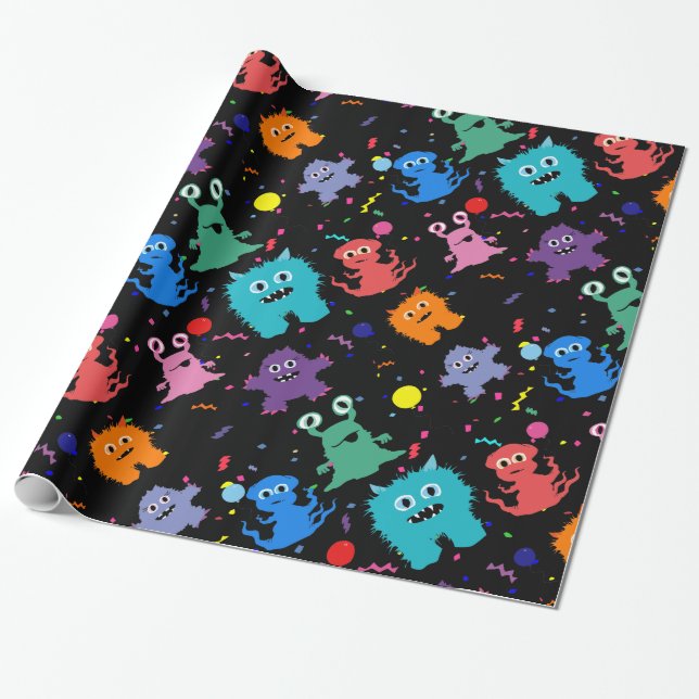Papier Cadeau Noir fou d'anniversaire de motif de monstre de (Déroulé)