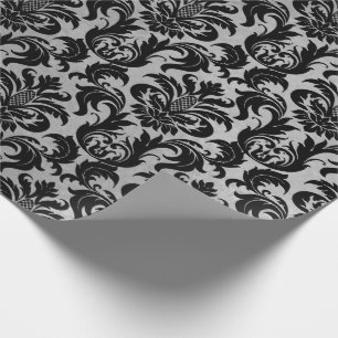 Papier Cadeau Noir gris argent cristal métal Damas