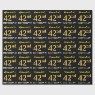 Papier Cadeau Noir, Imitation Or "42e anniversaire"