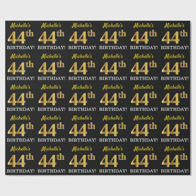 Papier Cadeau Noir, Imitation Or "44e anniversaire" (Plat)