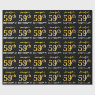 Papier Cadeau Noir, Imitation Or "59ème anniversaire"