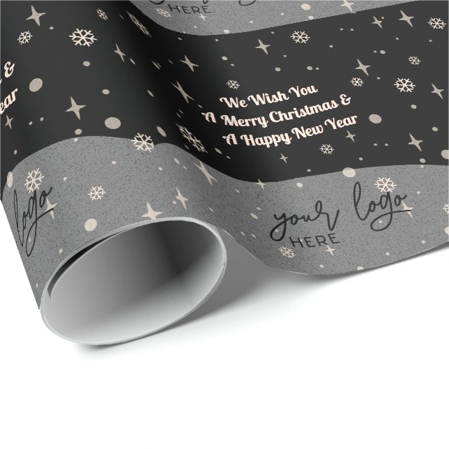 Papier Cadeau Noir Joyeux Noël Business votre logo Salutations (Coin rond)