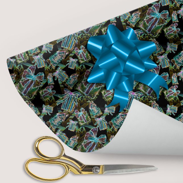Papier Cadeau Noir Lumière Neon Lumineuse Noël Présents et Maiso (Créateur téléchargé)