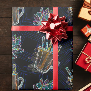 Papier Cadeau Noir Lumière Non Noël Chocolat chaud Motif