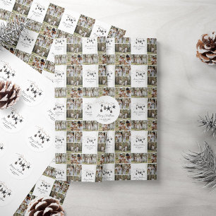 Papier Cadeau Noir moderne multi photo élégant script Noël