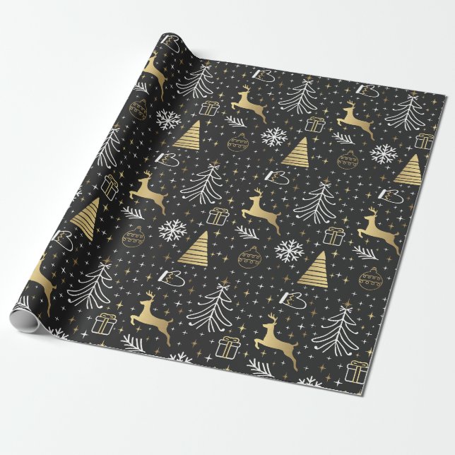 Papier Cadeau Noir Noir moderne élégant Noël (Déroulé)