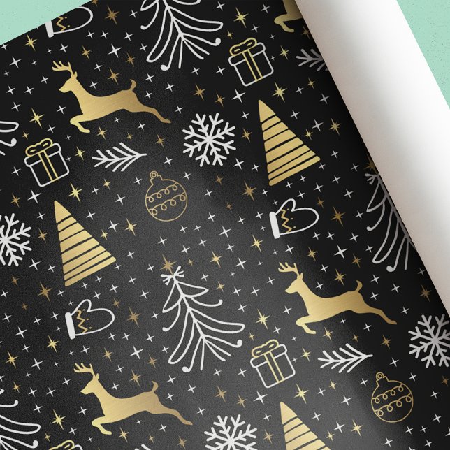 Papier Cadeau Noir Noir moderne élégant Noël (Créateur téléchargé)