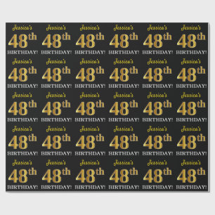 Papier Cadeau Noir, or imitation "48e ANNIVERSAIRE"