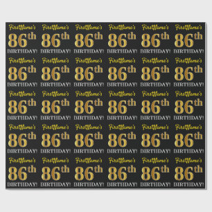 Papier Cadeau Noir, Or Imitation "86e ANNIVERSAIRE"
