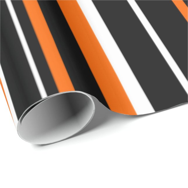 Papier Cadeau Noir, Orange, Code-Barres Rayure Blanche (Coin rond)