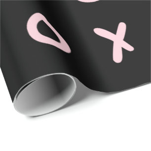 Papier Cadeau Noir & Rose Bébé X O XO XO's Tendance Mignon
