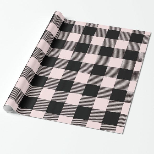 Papier Cadeau Noir rose clair Huile Buffalo Plaid (Déroulé)