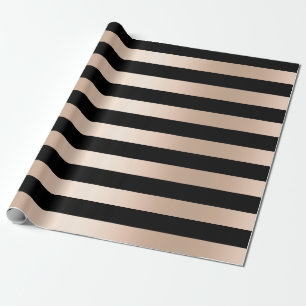 Papier Cadeau Noir rose d'or de poussin moderne élégant barré