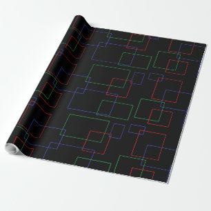 Papier Cadeau Noir Rouge Bleu Vert Carrés Rectangles Abstrait
