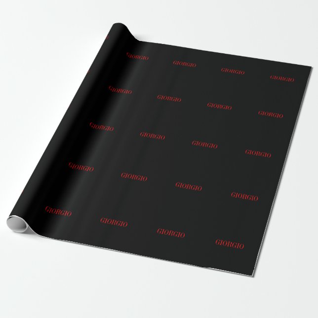 Papier Cadeau Noir Rouge Votre Nom Minimaliste Personnel Moderne (Déroulé)