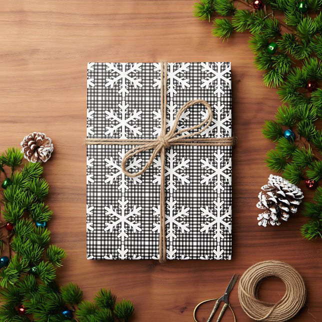 Papier Cadeau Noir rustique et blanc Plaid Snowflake Noël (Créateur téléchargé)
