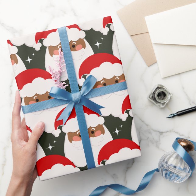 Papier Cadeau Noir Santa Claus Étincelle esthétique Noël Vert (Cadeaux)