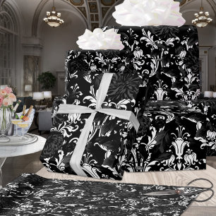 Papier Cadeau Noir sur blanc Acanthus Leaf Black Floral Palace