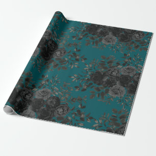 Papier Cadeau Noir Turquoise Rose gothique Élégant mariage