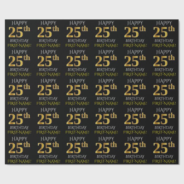 Papier Cadeau Noircissez, or le "JOYEUX 25ème ANNIVERSAIRE " de (Plat)