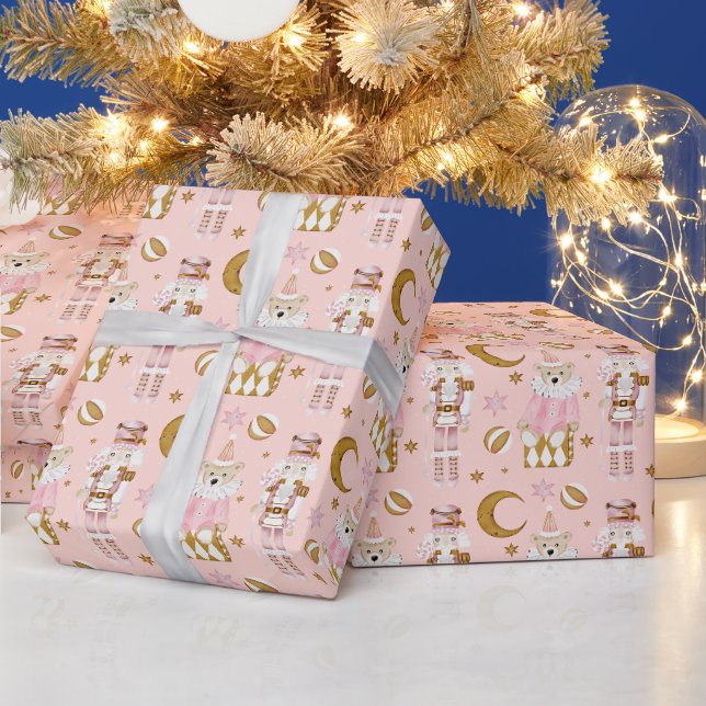 Papier Cadeau Noisette mignonne Noël rose moderne (Vacances)