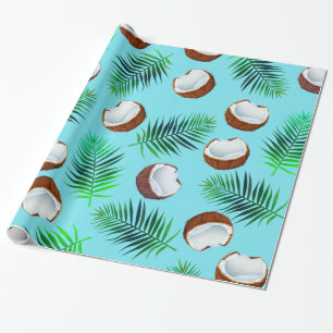 Papier Cadeau Noix de coco et palmettes tropicales