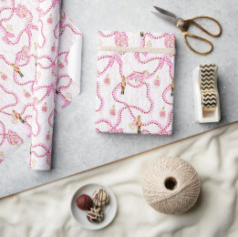 Papier Cadeau Noix de Cracker Rose Fantaisiste Ruban de Canne à