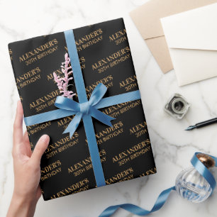 Papier Cadeau Nom Âge Chic Anniversaire Noir et Or