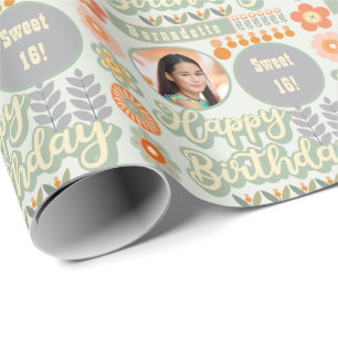 Papier Cadeau Nom Age Photo Retro Vintage Daisy Flower Anniversa