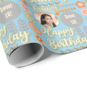 Papier Cadeau Nom Age Photo Retro Vintage Daisy Flower Anniversa