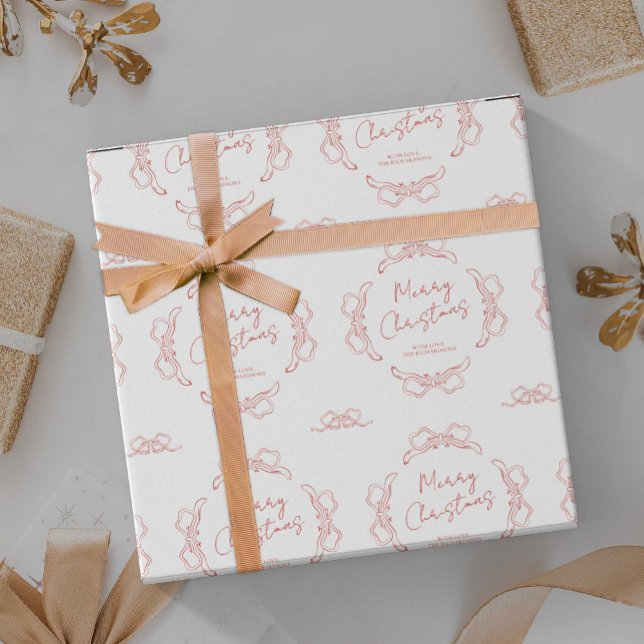 Papier Cadeau Nom blanc et rouge tiré à la main Noël lunaire (Christmas gift wrapping paper)