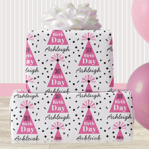 Papier Cadeau Nom Casquette du Parti rose 30e anniversaire