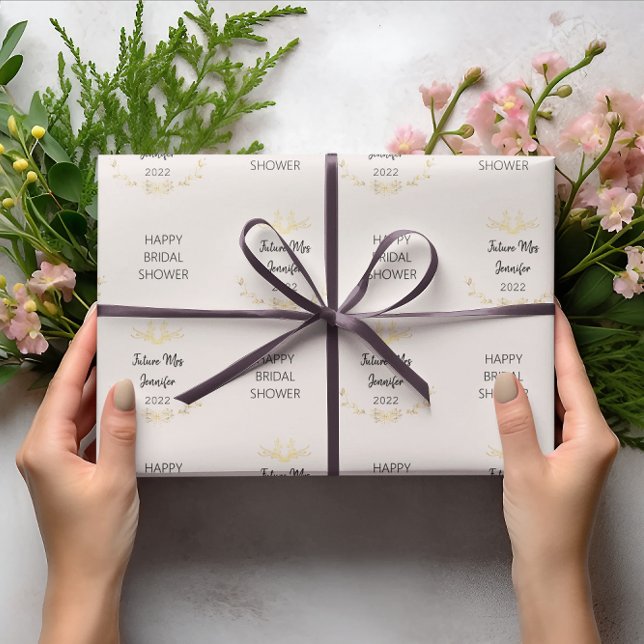 Papier Cadeau Nom/Date de la douche de mariée simple (Créateur téléchargé)