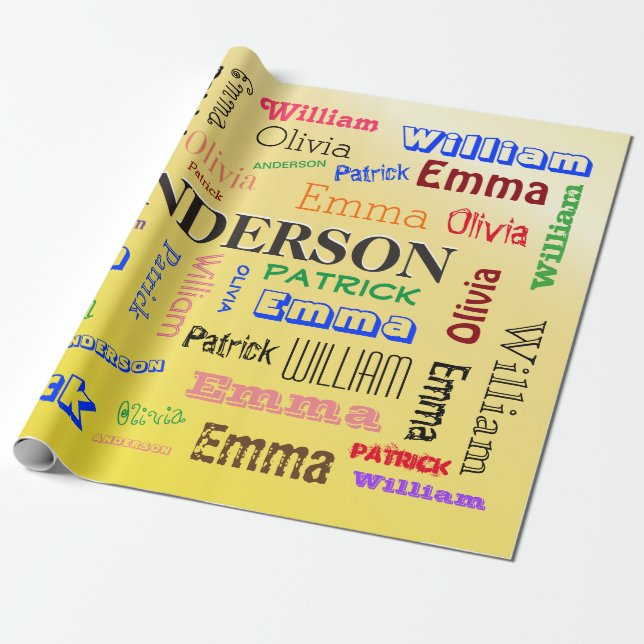 Papier Cadeau Nom de famille ♠️ Dazzling Mot Cloud Papier envelo (Déroulé)