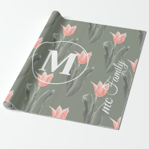 Papier Cadeau Nom de famille élégant Monogramme Tulipes peinture