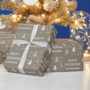 Papier Cadeau Nom de famille personnalisé Noël Taupe