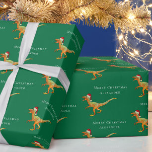 Papier Cadeau Nom de garçon personnalisé Noël Dinosaure Raptor