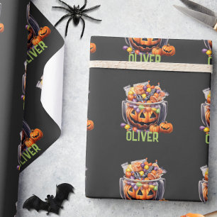 Papier Cadeau Nom de jolis friandises d'Halloween citrouille ora