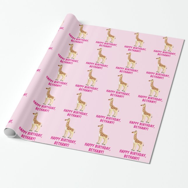 Papier Cadeau Nom de joyeux anniversaire de girafe (Déroulé)